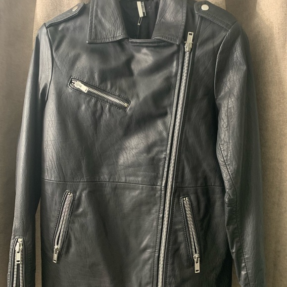 TopShop womens real leather black biker jacket - Picture 2 of 12
